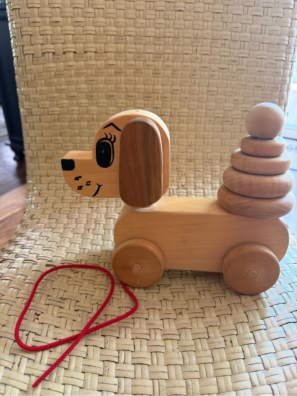 Wooden Dog Pull Toy Stackable Rings Woodstock Toymaket